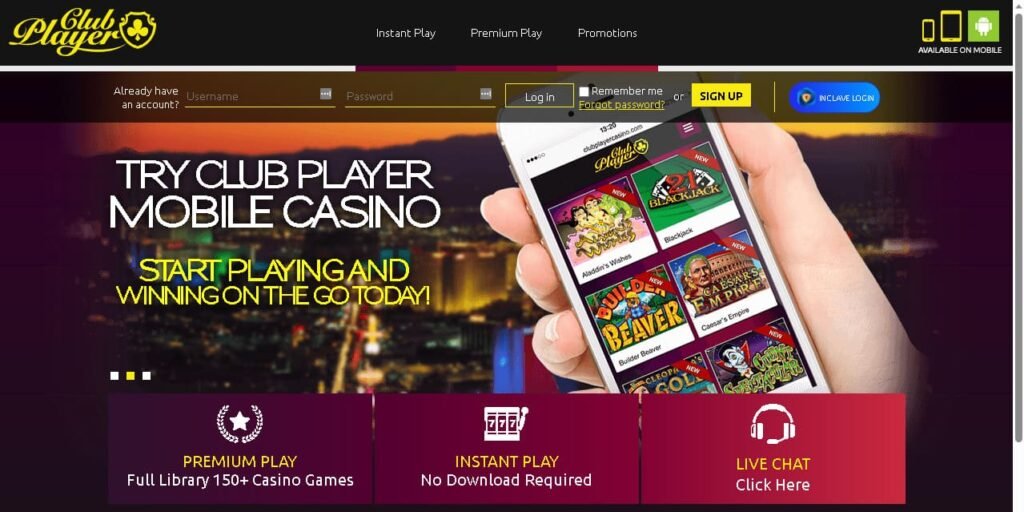 Club Player casino home page