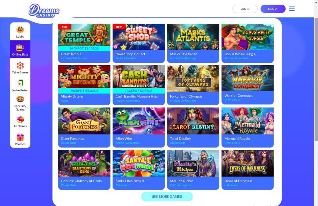 Dreams Casino list of games