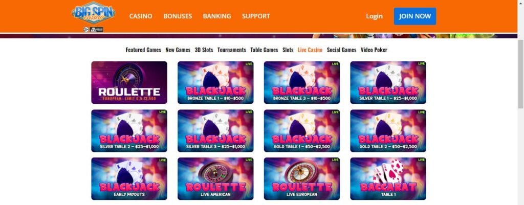 Big Spin Casino list of games